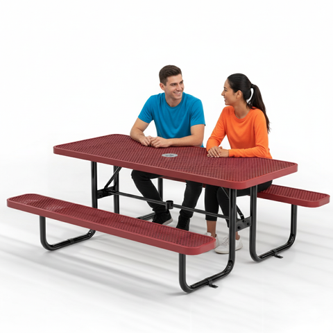 Metal Picnic Table - Rectangle Expanded Metal - 6ft - Red - ADA Compliant