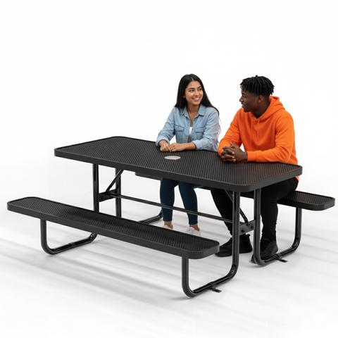 Metal Picnic Table - Rectangle Punched Metal - 6ft - Black - ADA Compliant