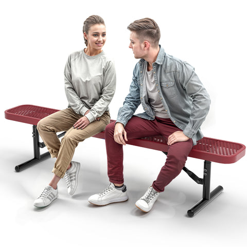 Heavy-Duty Outdoor Bench - Expanded Metal - 6ft - Portable - No Back - Red