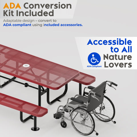Metal Picnic Table - Rectangle Punched Metal - 6ft - Red - ADA Compliant