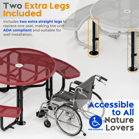 Metal Picnic Table - Round Expanded Metal - 46 in - Red - ADA Compliant
