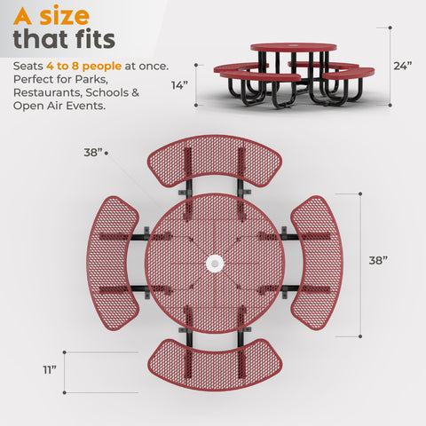Kids Picnic Table - Round Expanded Metal - 38 in - Red