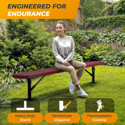 Heavy-Duty Outdoor Bench - Expanded Metal - 8ft - Surface - Red