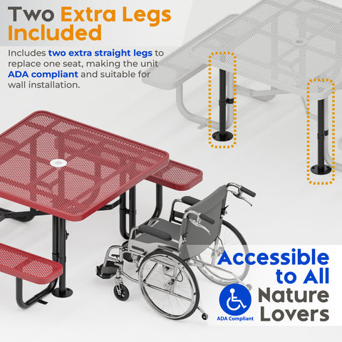 Metal Picnic Table - Square Punched Metal - 46 in - Red - ADA Compliant