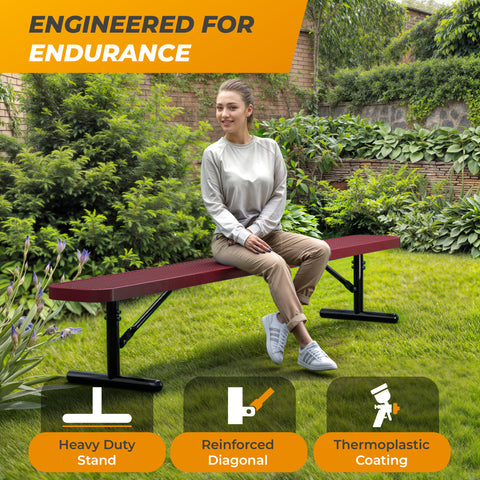 Heavy-Duty Outdoor Bench - Expanded Metal - 8ft - Portable - Red
