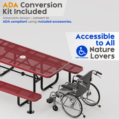 Metal Picnic Table - Rectangle Expanded Metal - 6ft - Red - ADA Compliant