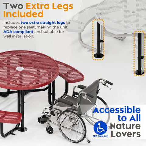 Metal Picnic Table - Round Punched Metal - 46 in - Red - ADA Compliant