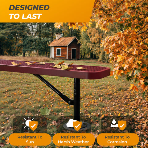 Heavy-Duty Outdoor Bench - Expanded Metal - 6ft - Surface - No Back - Red