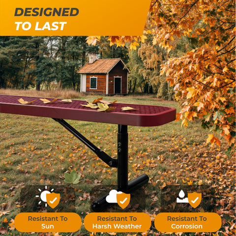 Heavy-Duty Outdoor Bench - Expanded Metal - 6ft - Portable - No Back - Red