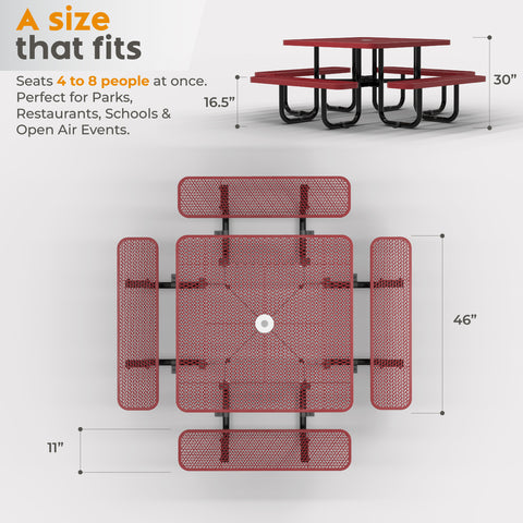 Metal Picnic Table - Square Expanded Metal - 46 in - Red - ADA Compliant