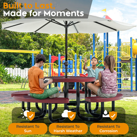 Kids Picnic Table - Round Expanded Metal - 38 in - Red
