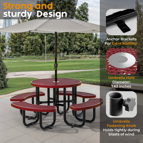 Metal Picnic Table - Round Expanded Metal - 38 in - Red
