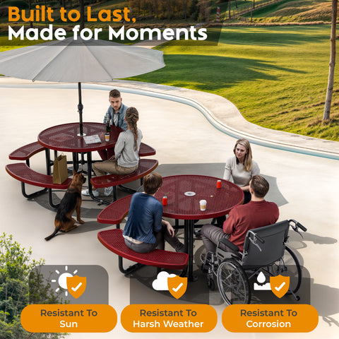 Metal Picnic Table - Round Expanded Metal - 46 in - Red - ADA Compliant