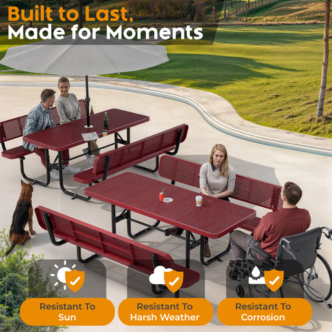 Backrests For Rectangular Picnic Tables - 6ft - Red - 2 pcs