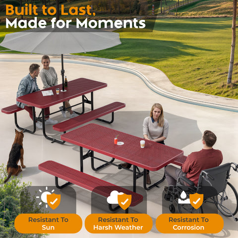 Metal Picnic Table - Rectangle Expanded Metal - 6ft - Red - ADA Compliant