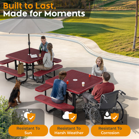 Metal Picnic Table - Square Expanded Metal - 46 in - Red - ADA Compliant