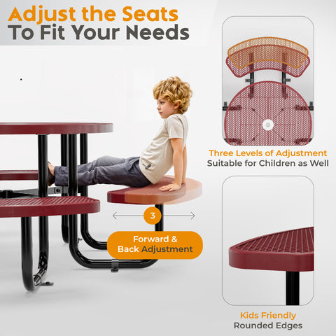 Metal Picnic Table - Round Expanded Metal - 38 in - Red