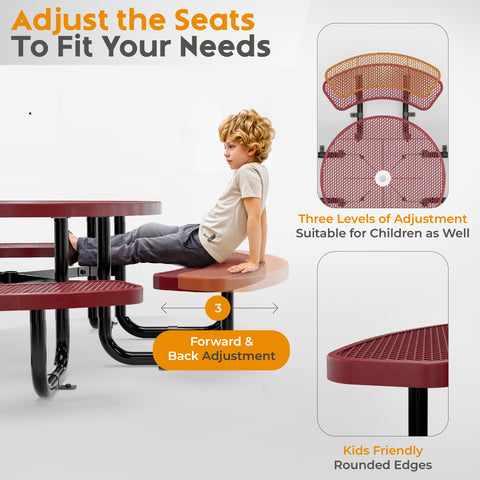 Kids Picnic Table - Round Expanded Metal - 38 in - Red