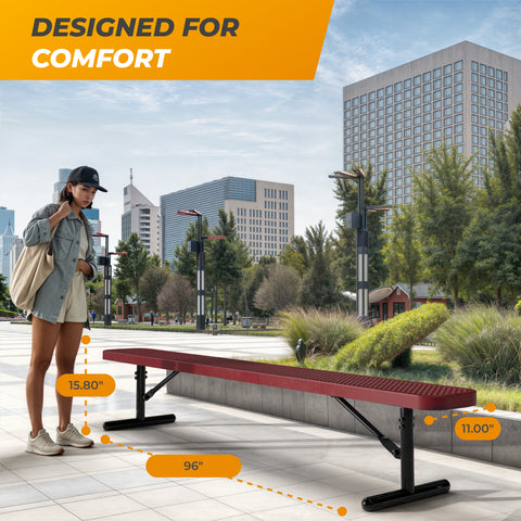 Heavy-Duty Outdoor Bench - Expanded Metal - 8ft - Portable - Red