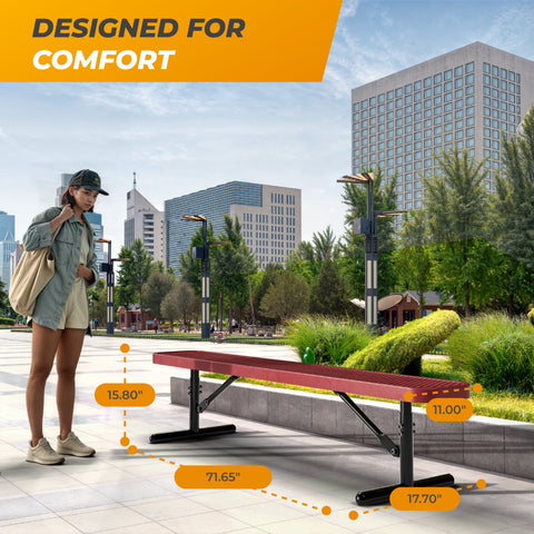 Heavy-Duty Outdoor Bench - Expanded Metal - 6ft - Portable - No Back - Red