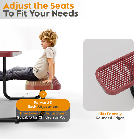 Metal Picnic Table - Rectangle Expanded Metal - 6ft - Red - ADA Compliant