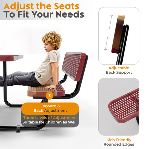 Backrests For Rectangular Picnic Tables - 6ft - Red - 2 pcs