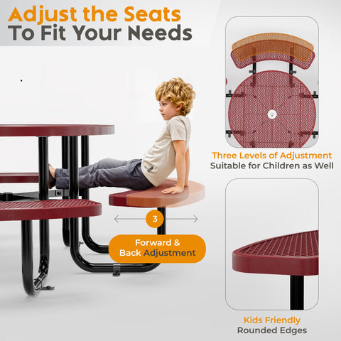 Metal Picnic Table - Round Expanded Metal - 46 in - Red - ADA Compliant
