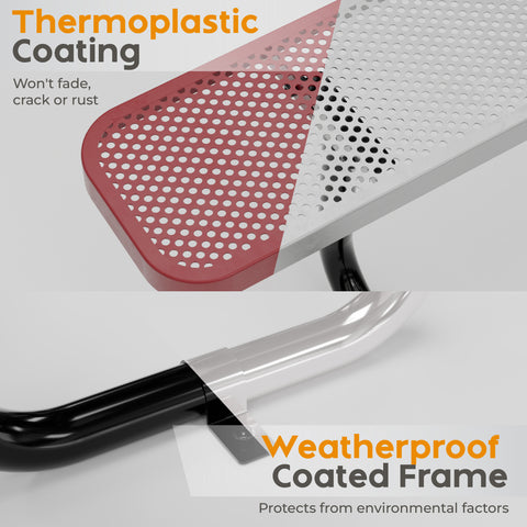 Metal Picnic Table - Rectangle Punched Metal - 6ft - Red - ADA Compliant