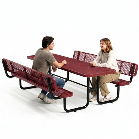 Metal Picnic Table - Rectangle Expanded Metal - 8ft - Red - ADA Compliant