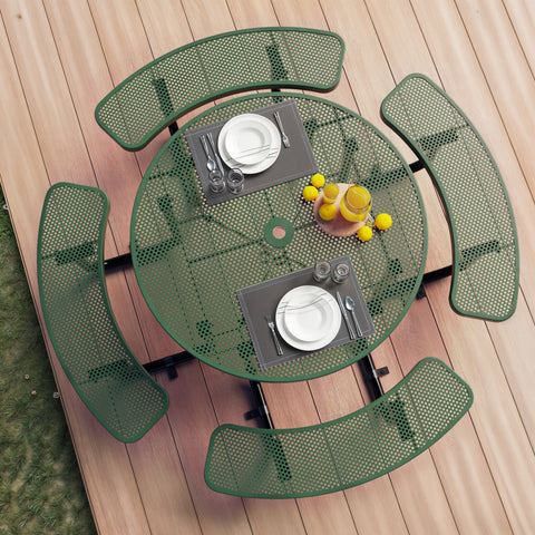 Metal Picnic Table - Round Punched Metal - 46 in - Green - ADA Compliant
