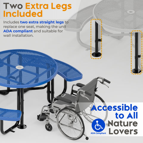 Metal Picnic Table - Round Expanded Metal - 46 in - Blue - ADA Compliant