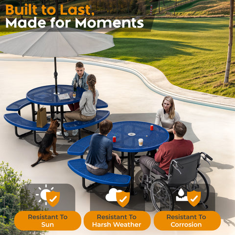 Metal Picnic Table - Round Expanded Metal - 46 in - Blue - ADA Compliant
