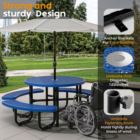 Metal Picnic Table - Round Expanded Metal - 46 in - Blue - ADA Compliant