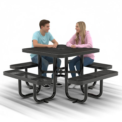 Metal Picnic Table - Square Expanded Metal - 38 in - Black