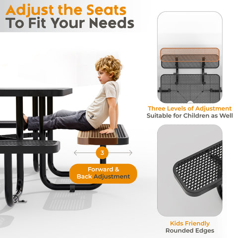 Metal Picnic Table - Square Expanded Metal - 38 in - Black