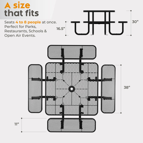 Metal Picnic Table - Square Expanded Metal - 38 in - Black