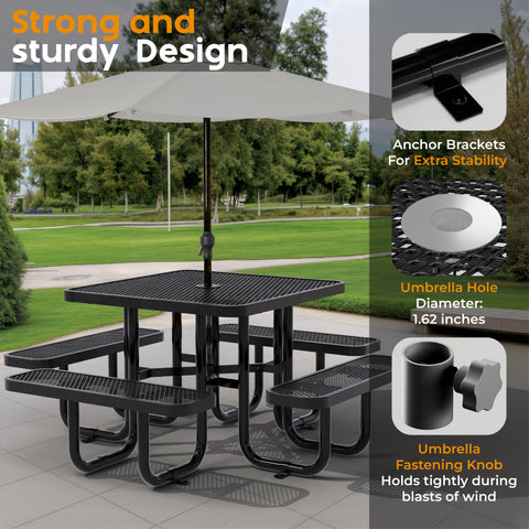 Metal Picnic Table - Square Expanded Metal - 38 in - Black