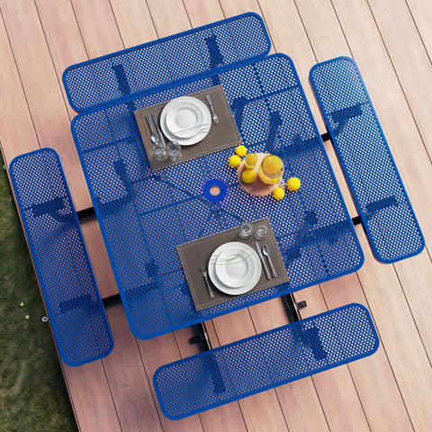 Metal Picnic Table - Square Punched Metal - 46 in - Blue - ADA Compliant