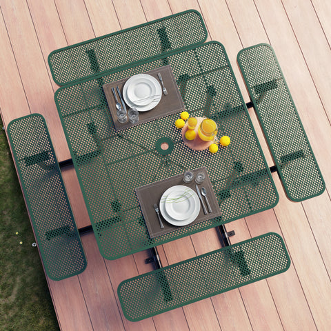 Metal Picnic Table - Square Punched Metal - 46 in - Green - ADA Compliant