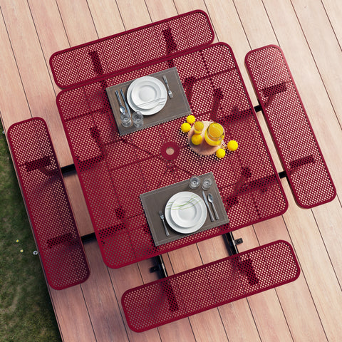 Metal Picnic Table - Square Punched Metal - 46 in - Red - ADA Compliant