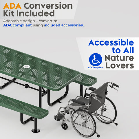 Metal Picnic Table - Rectangle Expanded Metal - 6ft - Green - ADA Compliant