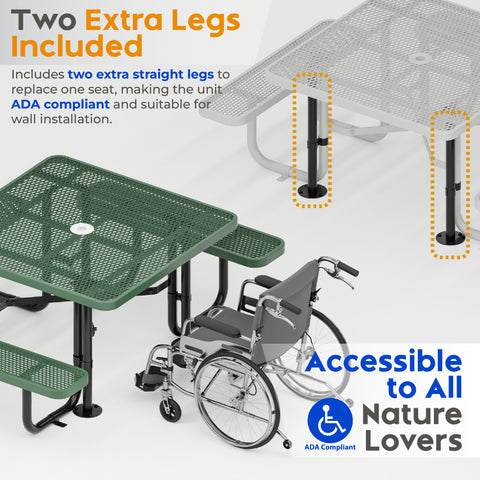 Metal Picnic Table - Square Expanded Metal - 46 in - Green - ADA Compliant
