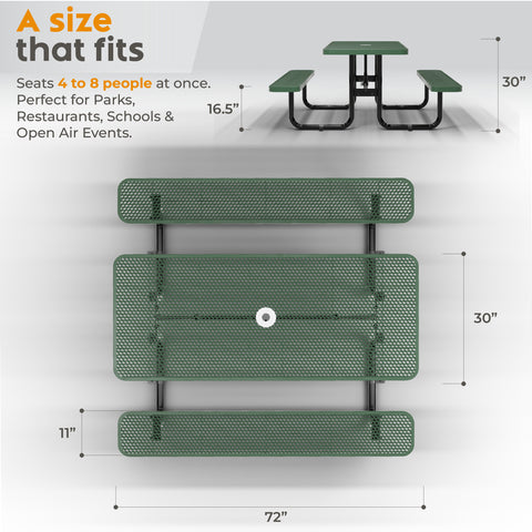 Metal Picnic Table - Rectangle Expanded Metal - 6ft - Green - ADA Compliant