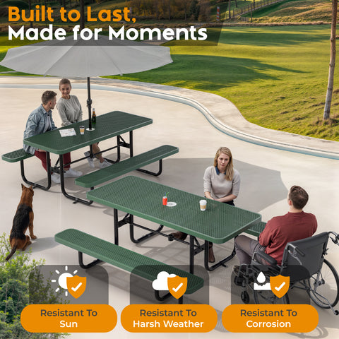 Metal Picnic Table - Rectangle Expanded Metal - 6ft - Green - ADA Compliant