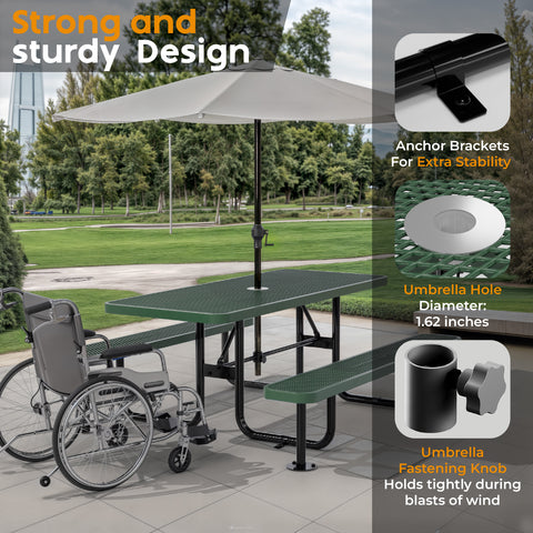 Metal Picnic Table - Rectangle Expanded Metal - 6ft - Green - ADA Compliant