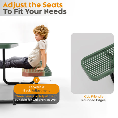 Metal Picnic Table - Rectangle Expanded Metal - 6ft - Green - ADA Compliant