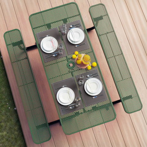 Metal Picnic Table - Rectangle Punched Metal - 6ft - Green - ADA Compliant