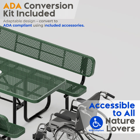 Metal Picnic Table - Rectangle Expanded Metal - 8ft - Green - ADA Compliant