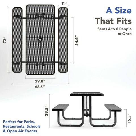 Picnic Table - Rectangle Expanded Metal - 6ft - Black - OUTTANS