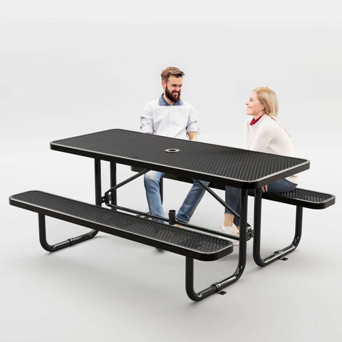 Picnic Table - Rectangle Expanded Metal - 6ft - Black - OUTTANS